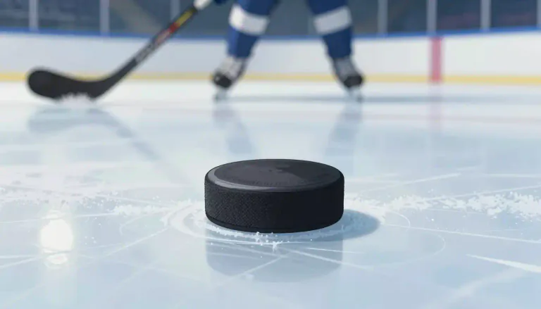 Visual representation of "puck" - A small disk used in ice hockey.