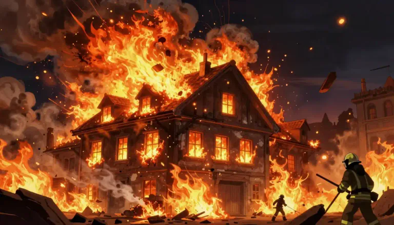 Visual representation of "conflagration" - A large destructive fire that causes a lot of damage