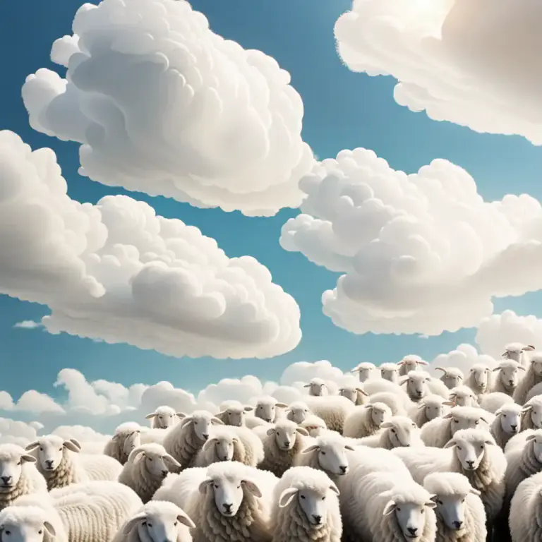 Visual representation of "fleecy" - Something that is white and looks like a cloud or a sheep's wool.