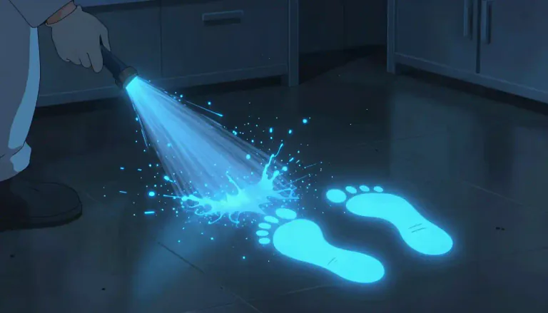 Visual representation of "luminol" - A chemical compound used primarily in forensic science to detect blood traces due to its luminescent properties when it reacts with certain substances.