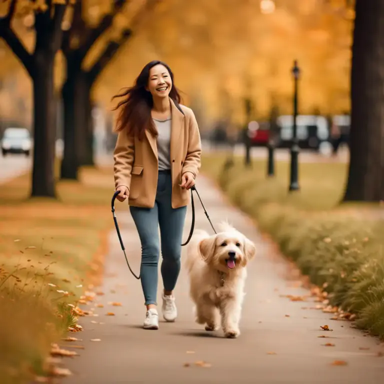 Visual representation of "walk it" - To exercise a pet, especially a dog, by taking it for a walk.