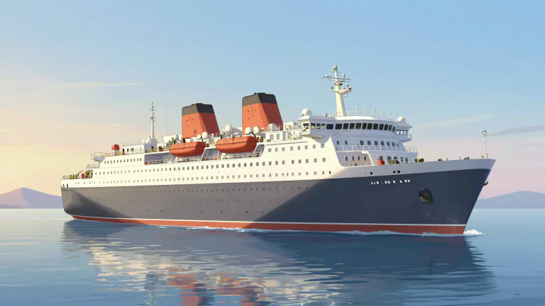 Visual representation of "liner" - A ship or airplane operated by a company that takes people or goods regularly on a particular route.