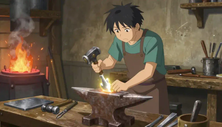 Visual representation of "metalsmith" - A craftsman who works with metal to create tools or ornamental objects.