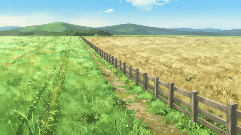 Visual representation of "fenceline" - A line marked by a fence, especially indicating a boundary for property or land.