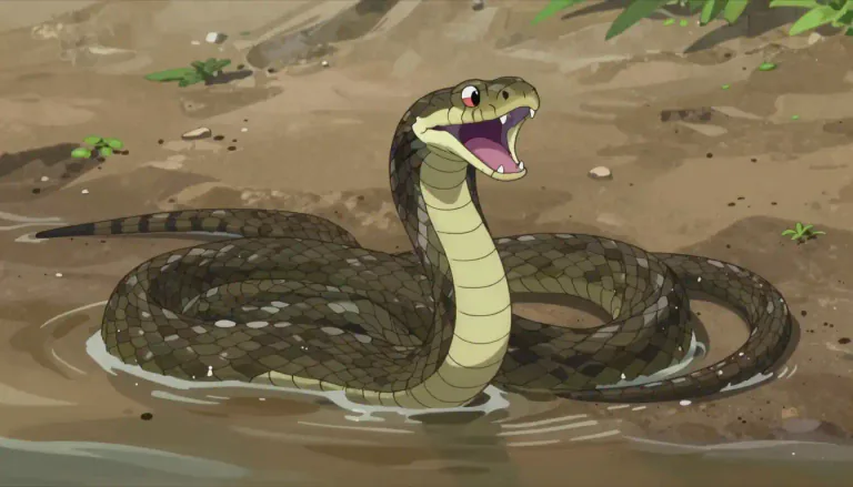 Visual representation of "cottonmouth" - A type of venomous snake found in the southeastern United States, known for its characteristic white mouth.