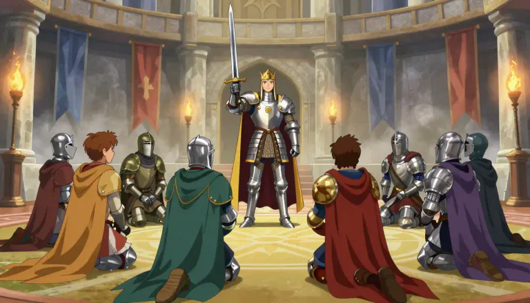 Visual representation of "arthurian" - Relating to the legends of King Arthur and his knights, which are a collection of tales that explore themes of valor, adventure, and chivalry.