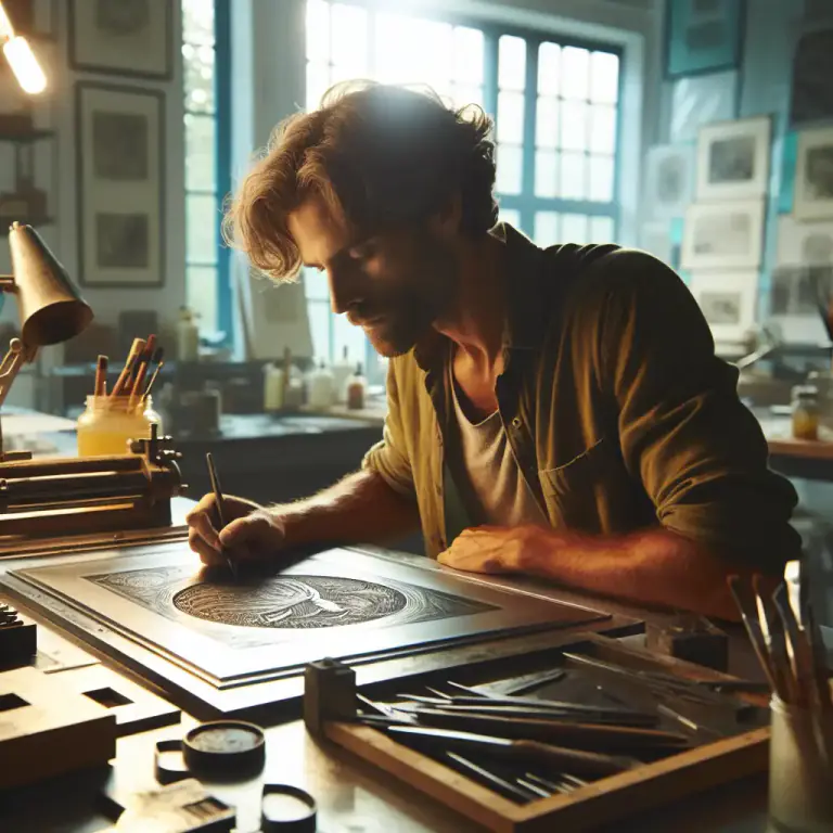 Visual representation of "aquatint" - To create a piece of art or a design using the aquatint technique.