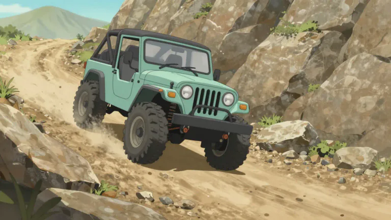 Visual representation of "jeep" - A small, sturdy automobile that is designed for rough terrain.