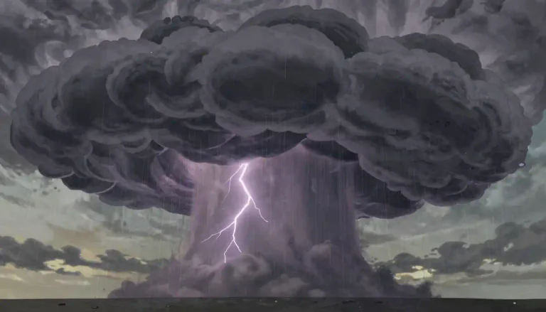 Visual representation of "thunderhead" - A large, towering cloud associated with thunderstorms and heavy rain.