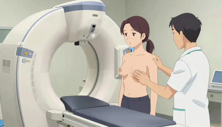 Visual representation of "mammographic" - relating to the process of taking images of the breast to detect abnormalities.