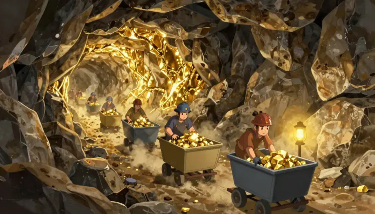 Visual representation of "goldmine" - A goldmine is a site where gold is taken out of the ground.