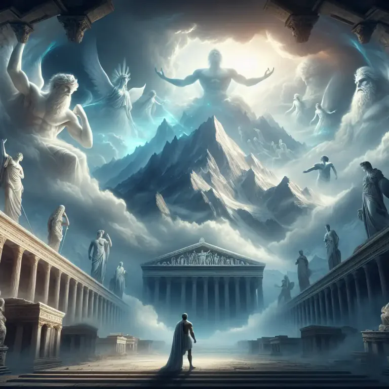 Visual representation of "olympian" - Related to Mount Olympus in ancient Greece, or to the ancient Greek gods who have been believed to live there.