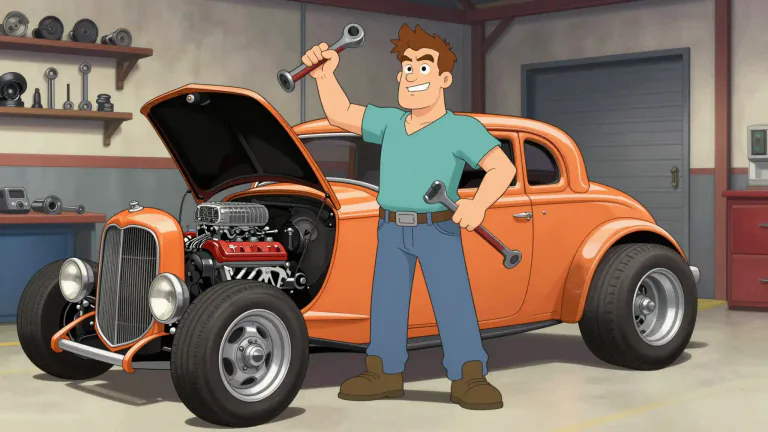 Visual representation of "hotrod" - The term can also refer to a person who drives or owns a hotrod, often highlighting their passion for automotive modifications.