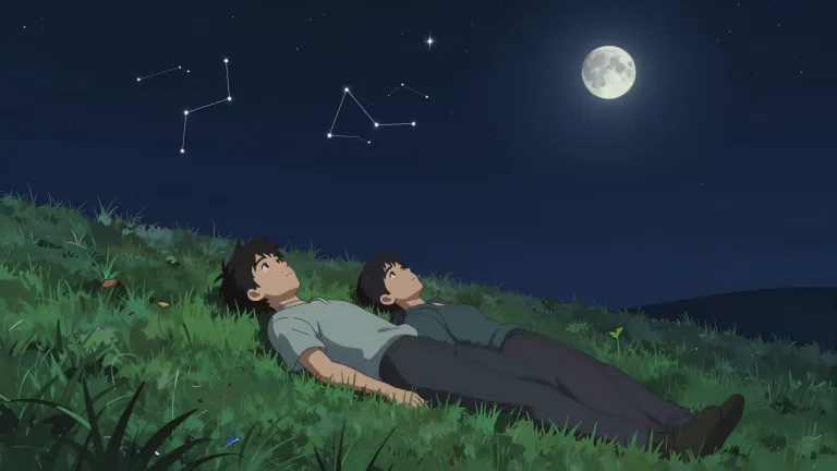Visual representation of "stargaze" - To look at or observe the stars in the night sky, often in a relaxed or contemplative manner.