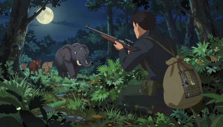 Visual representation of "poacher" - A person who catches and kills animals illegally