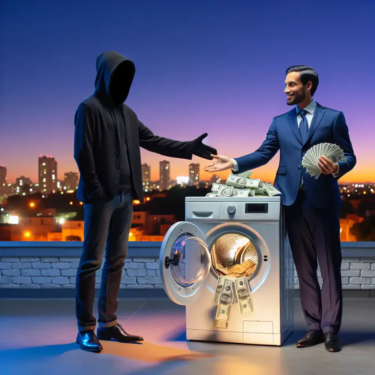 Visual representation of "launderer" - A person or organization that hides the illegal origins of money to make it seem legal.