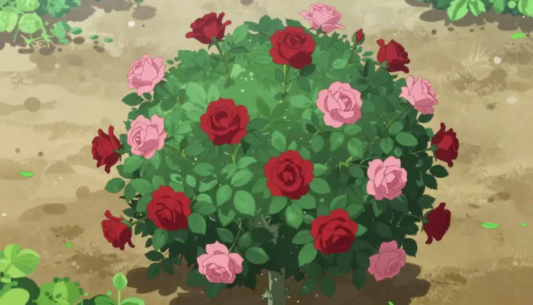 Visual representation of "rosebush" - A bush that bears roses, typically cultivated for its flowers.