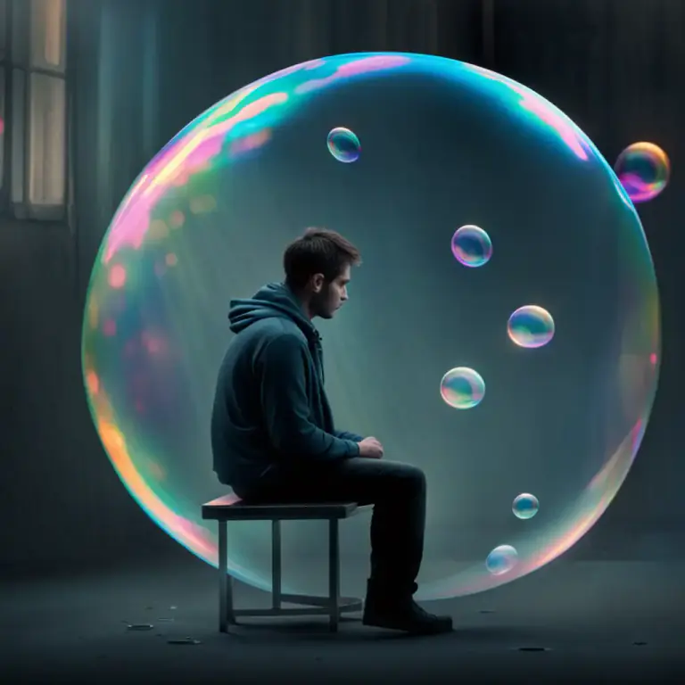 Visual representation of "dissociate" - In psychology, to stop relating to one's own feelings, thoughts, or memories