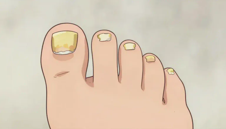 Visual representation of "onychomycosis" - Onychomycosis is a fungal infection of the nails, often resulting in discoloration and thickening of the nail.