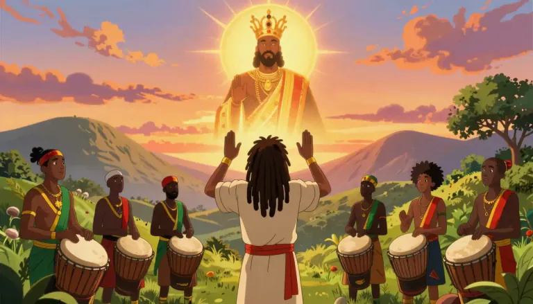 Visual representation of "rastafarianism" - A religious and cultural movement that emerged in Jamaica, emphasizing the worship of Haile Selassie I and the importance of African identity.