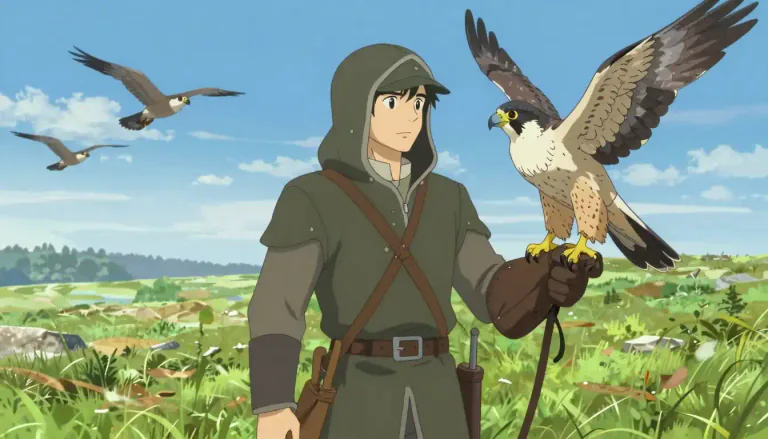 Visual representation of "falconry" - The sport of hunting animals by using a trained bird of prey, especially a falcon.