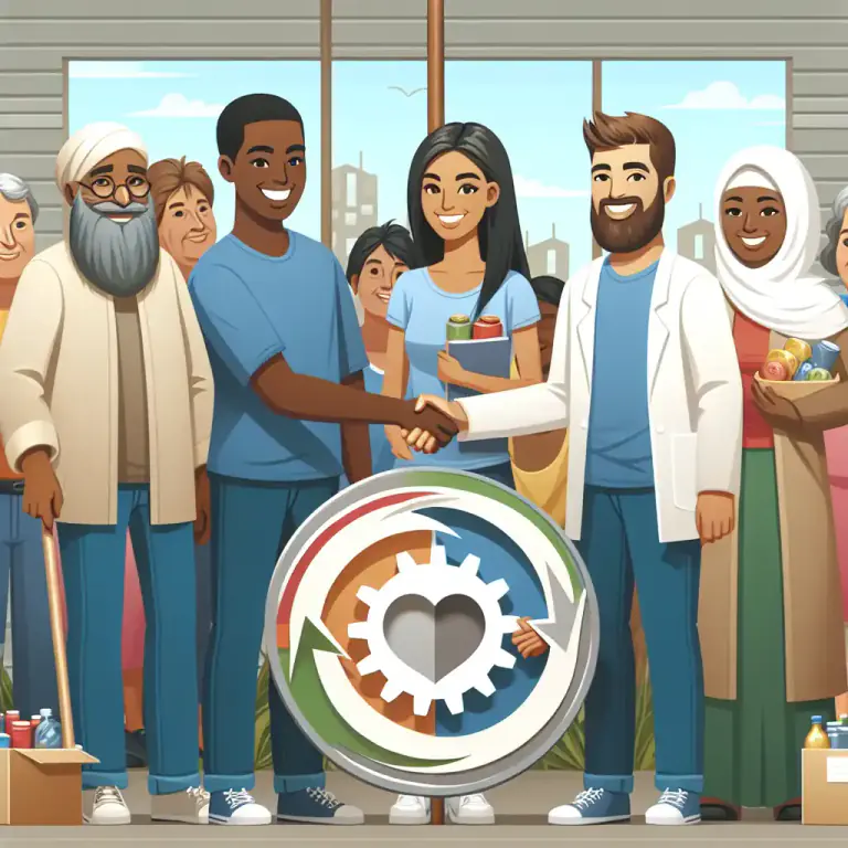 Visual representation of "rotary" - Relating to or dealing with an organization that people join in order to help their local community, especially the Rotary Club.