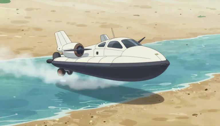Visual representation of "hovercraft" - A hovercraft is a vehicle that moves over land or water on a cushion of air, making it able to travel on various surfaces.