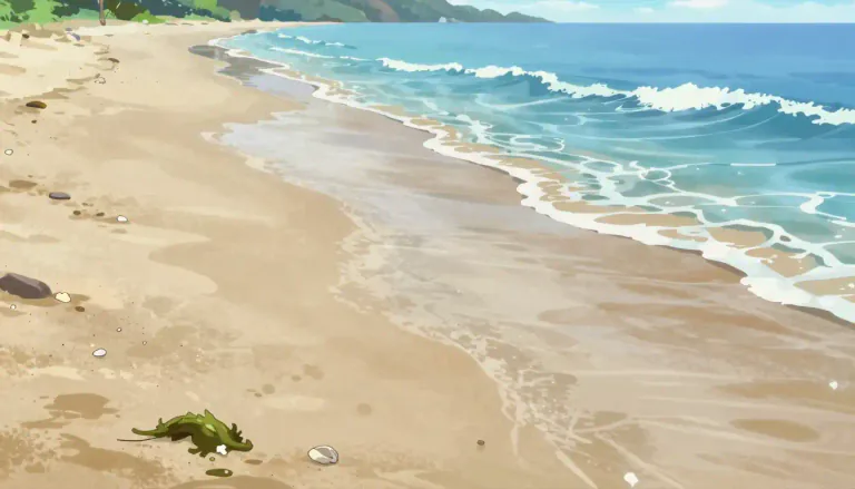 Visual representation of "ebb" - The movement of the tide out to sea.