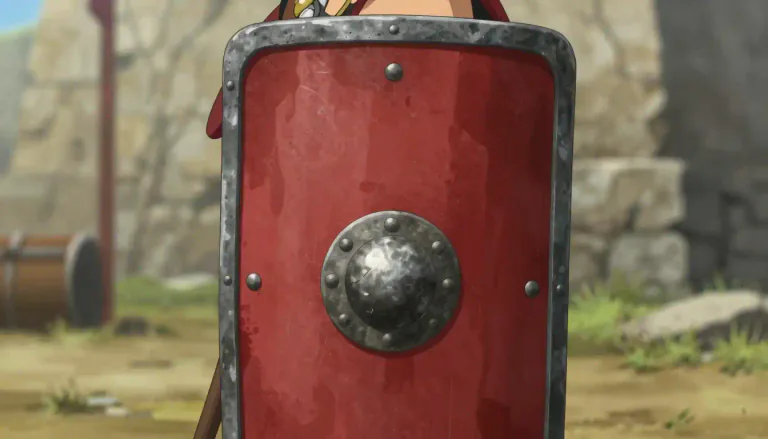 Visual representation of "scutum" - A large rectangular shield used by soldiers of the ancient Roman legions.