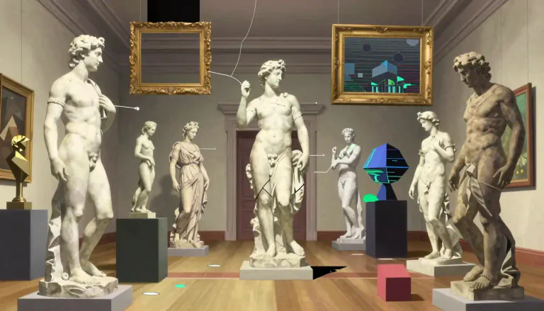 Visual representation of "postmodernism" - A type of philosophy and art that came after modernism and challenges traditional ideas