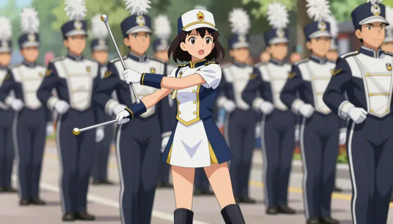 Visual representation of "majorette" - A girl or young woman who leads a marching band or a group in a parade, often twirling a baton.