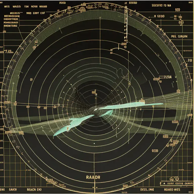 Visual representation of "radar" - The screen or monitor that displays the information of the system that uses radio waves to find the position of objects.