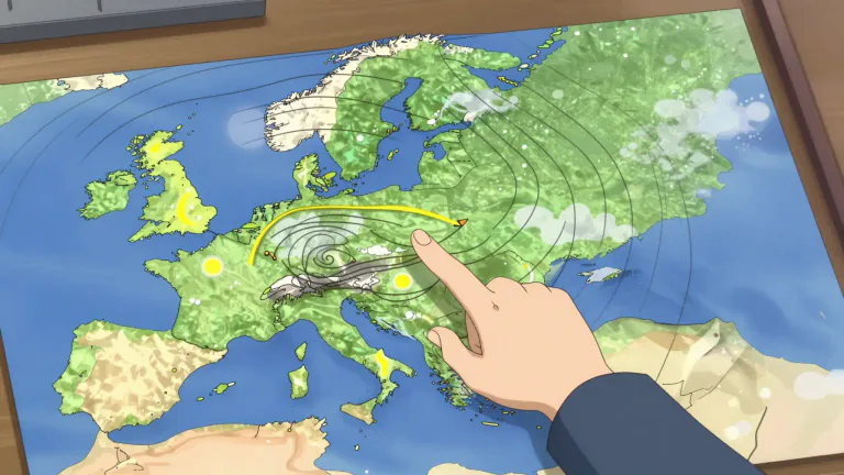Visual representation of "isobar" - In geography, a line drawn on a map connecting points having the same atmospheric pressure at a given time or on average over a given period.