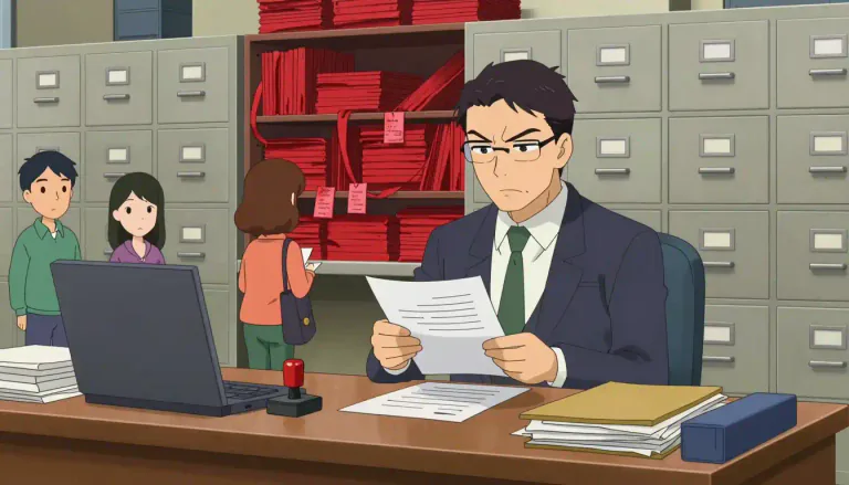 Visual representation of "bureaucrat" - A person who works in a system of government or business that has a lot of complex rules and processes.