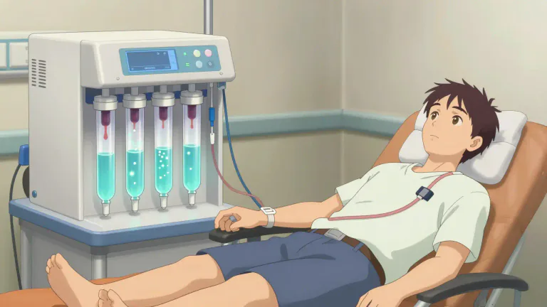 Visual representation of "hemodialysis" - A medical procedure that uses a machine to filter and remove waste from the blood when the kidneys cannot do so effectively.