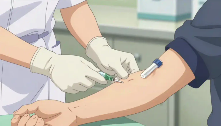 Visual representation of "venipuncture" - The process of puncturing a vein to draw blood for tests or to administer fluids.