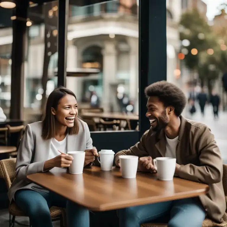 Visual representation of "catch up with" - To talk to someone you have not seen for some time to find out what they have been doing