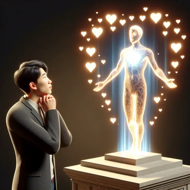 Visual representation of "deify" - To admire or love someone so much that you think she/he is perfect.