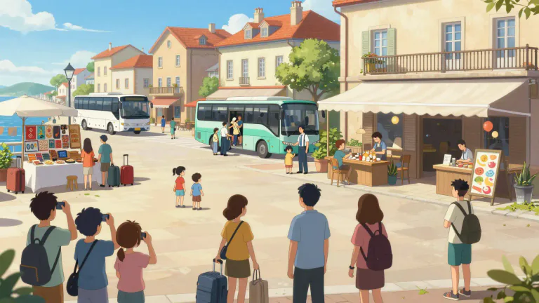 Visual representation of "tourism" - The activity of travelling to places for pleasure and the business of providing services to tourists.