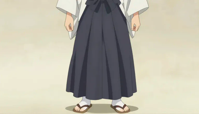 Visual representation of "hakama" - A traditional Japanese skirt-like garment that is worn over a kimono, known for its wide pleats and formal appearance.