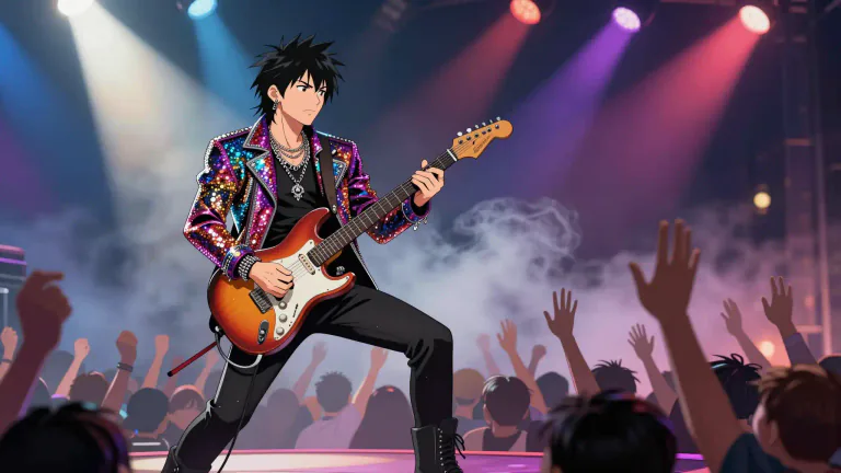 Visual representation of "rockstar" - A rockstar is a popular and successful musician who plays rock music, often characterized by a distinctive, flamboyant style and lifestyle.