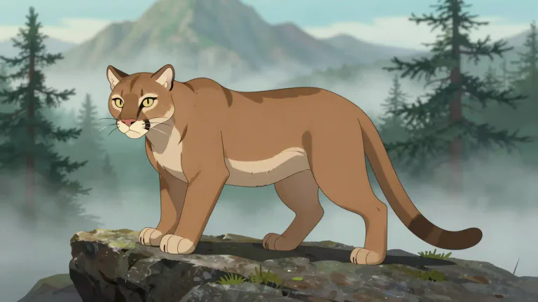 Visual representation of "catamount" - A large, stealthy wild cat, especially a cougar or mountain lion, found in the Americas.