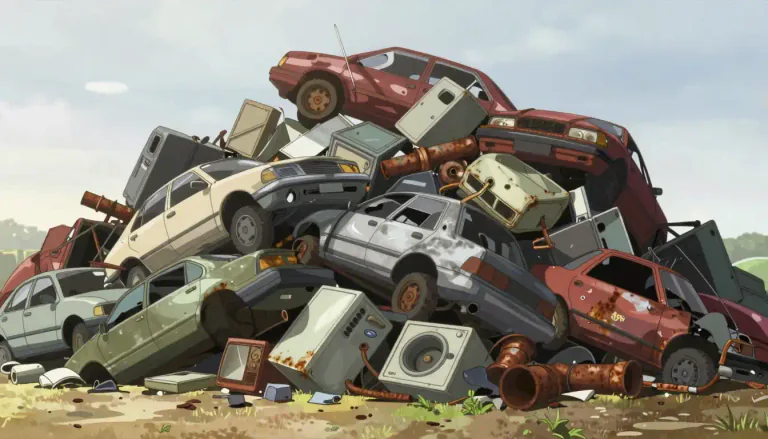 Visual representation of "scrapheap" - A pile of discarded or abandoned items, often materials that are no longer useful.