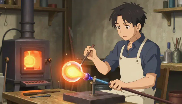 Visual representation of "glassmaker" - A person who creates glass items, typically through traditional methods of glassblowing and shaping.