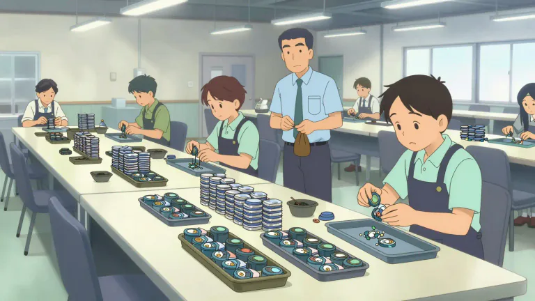 Visual representation of "piecework" - A system where a worker is paid fixed rate for each unit produced or action performed, no matter the time it takes.