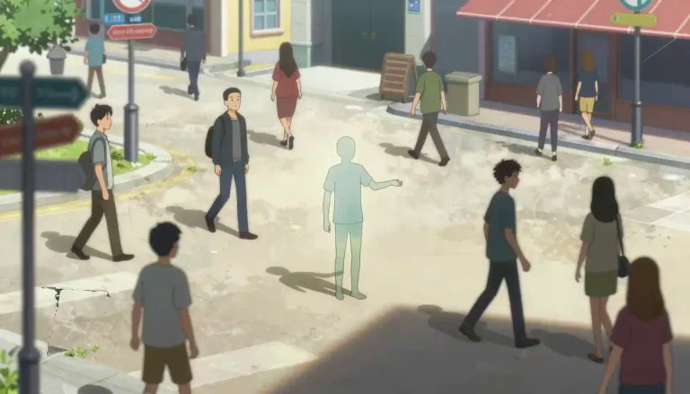 Visual representation of "anomie" - A state of normlessness, where societal norms are unclear or lacking, leading to feelings of alienation and disconnection.