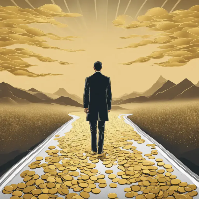 Visual representation of "seek your fortune" - To go in search of wealth or success