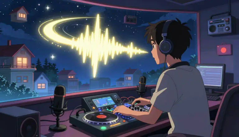 Visual representation of "airplay" - The action of broadcasting something, especially a song, on radio or television.