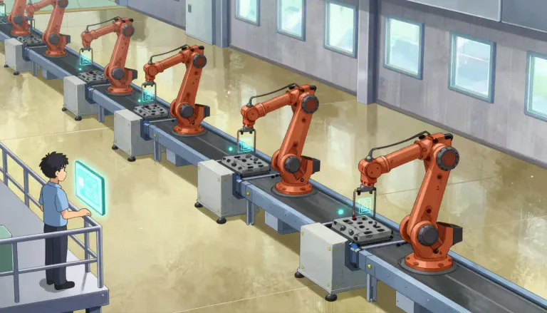 Visual representation of "automate" - To make a process or system operate automatically by using machines or computers.