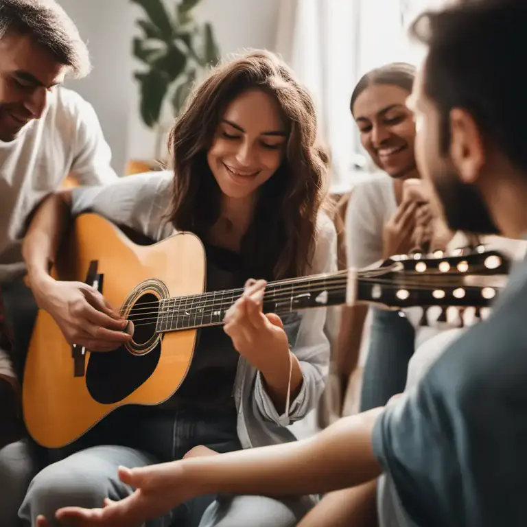 Visual representation of "strum" - An act or sound of strumming a stringed musical instrument